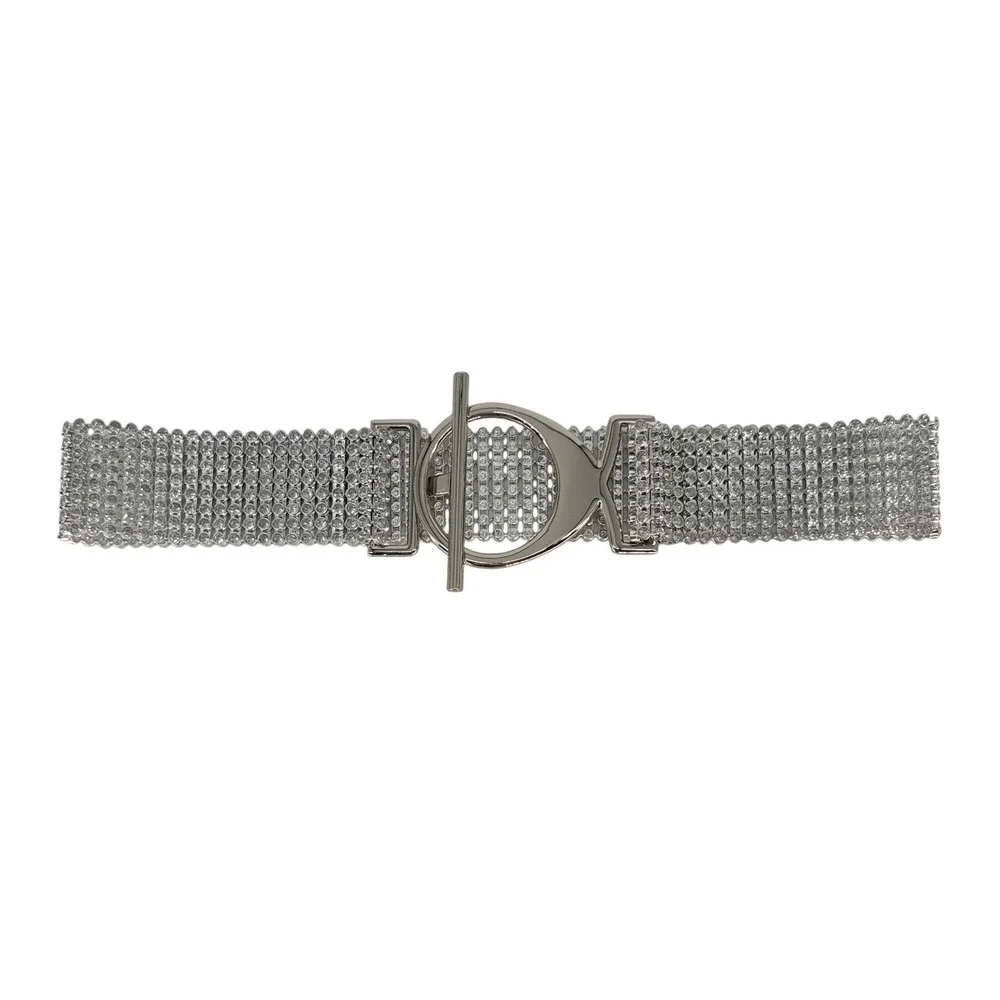 Sparkly‎ Crystal Rhinestone Mesh Belt Silver Wide Waist Statement Y2K Glam
